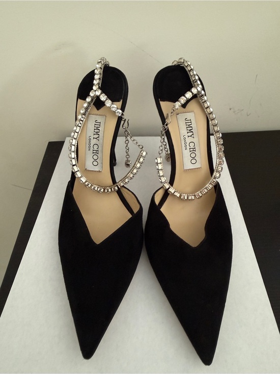 Jimmy Choo Shoes - $1295 Jimmy Choo Saeda 100 Suede Pumps With Crystal Embellishment - Sz 39
